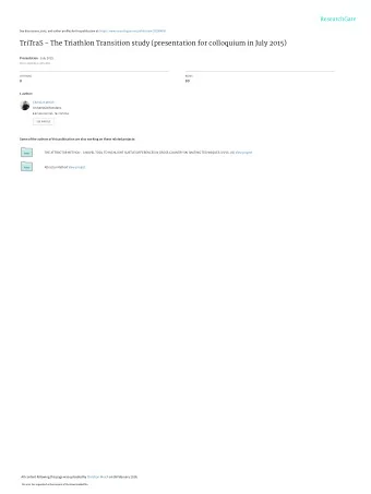 TriTraS - The Triathlon Transition study (presentation for colloquium in July 2015) Presentation