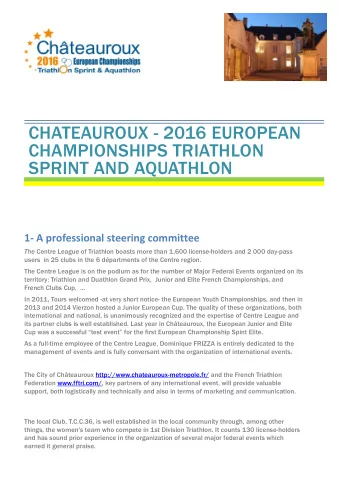 CHATEAUROUX - 2016 EUROPEAN  CHAMPIONSHIPS TRIATHLON SPRINT AND AQUATHLON  1- A professional