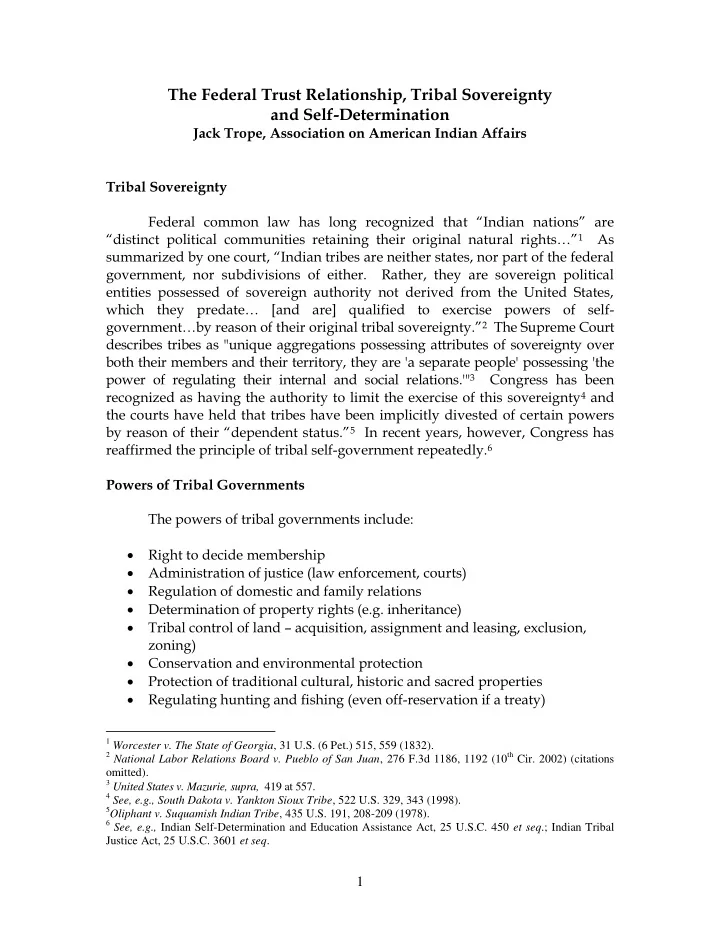 the federal trust relationship tribal sovereignty and
