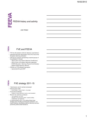 FEEVA history and activity  Josh Slater  FVE and FEEVA  FVE has 38 members (national veterinary