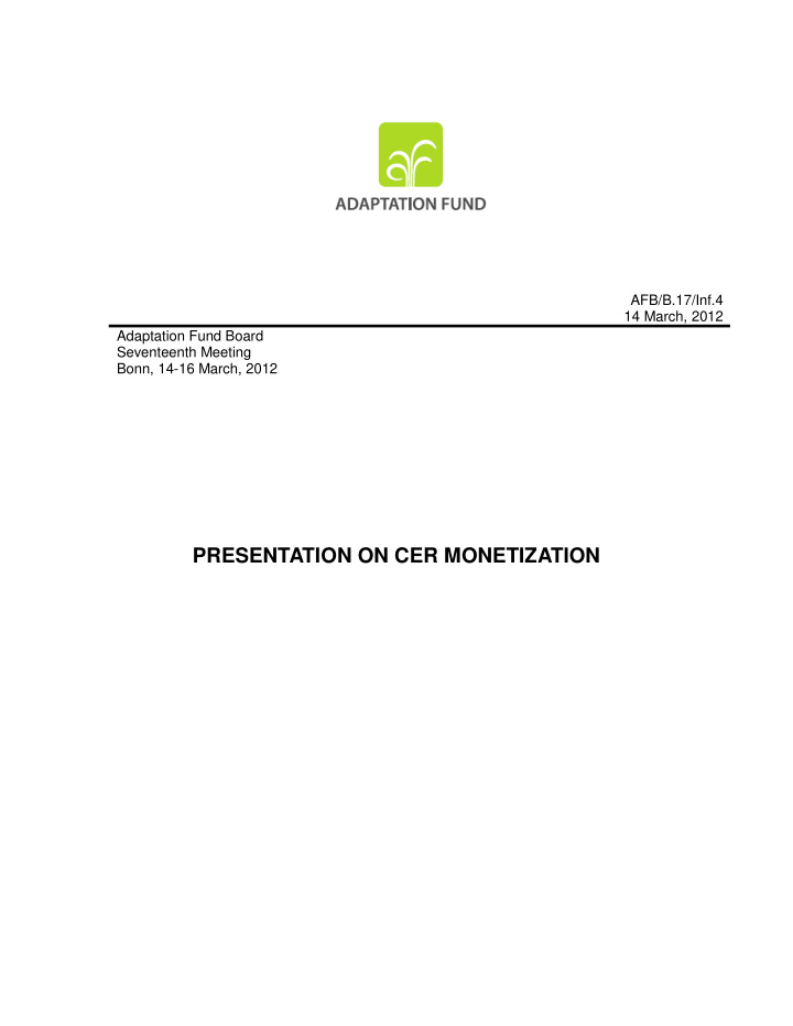 presentation on cer monetization