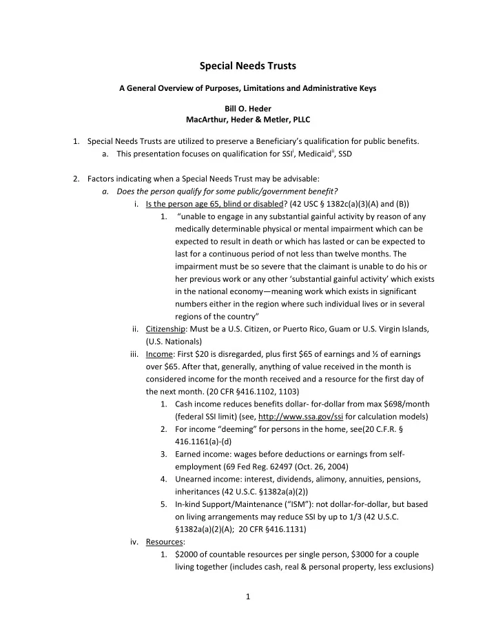 special needs trusts