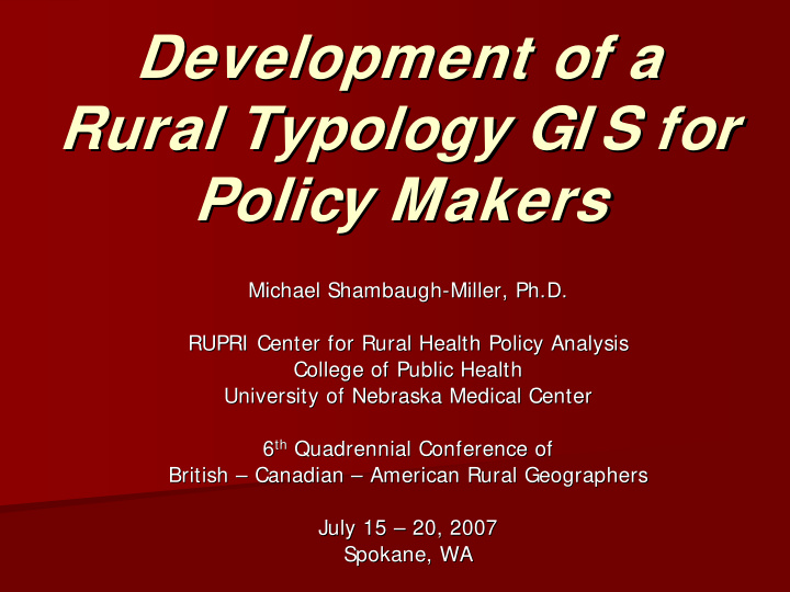 development of a development of a rural typology gi s for