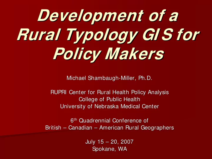 development of a development of a rural typology gi s for