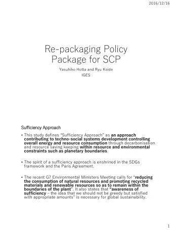 Package for SCP  Yasuhiko Hotta and Ryu Koide  IGES  Suff  ufficie  iency App  ppro  roach  This