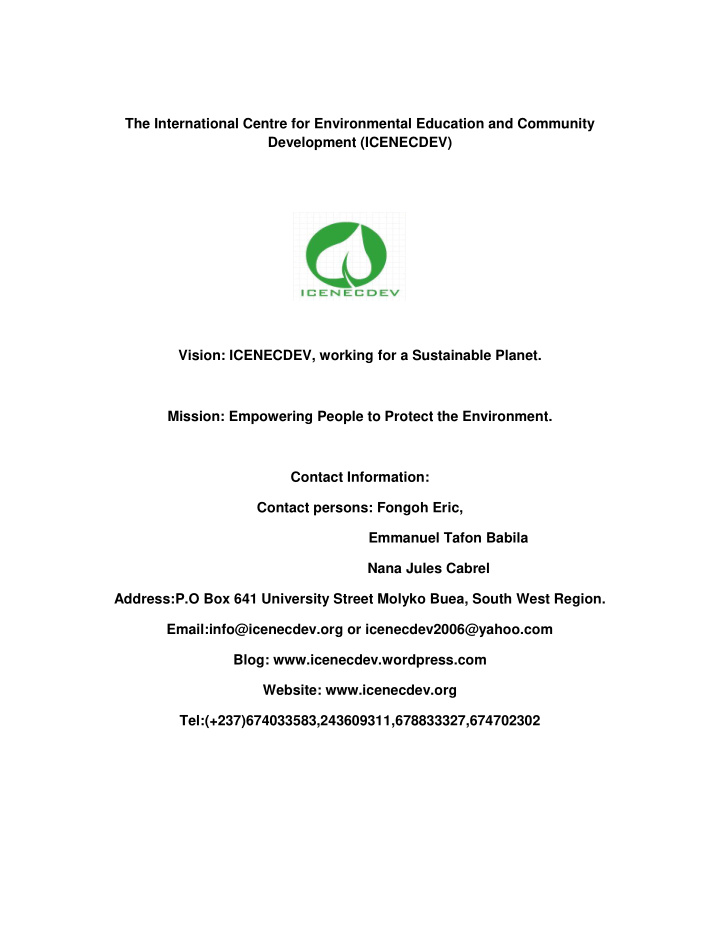 the international centre for environmental education and