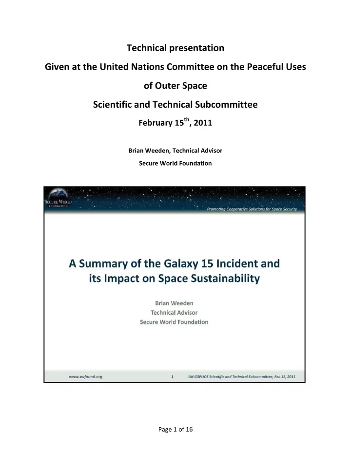 technical presentation given at the united nations