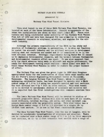 .  ' T his wind tunnel is one of thr ee NACA Un it ary Plan Wind Tunnels, one loc ate d at each of