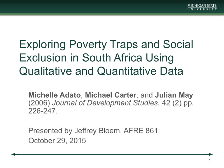 exploring poverty traps and social exclusion in south