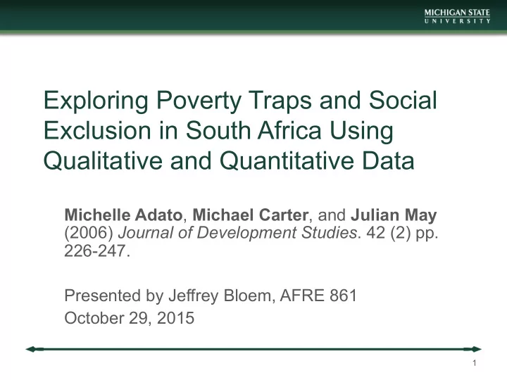 exploring poverty traps and social exclusion in south