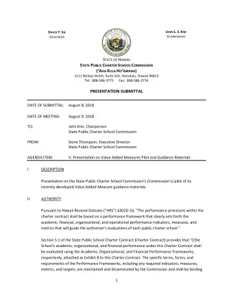 C HAIRPERSON G OVERNOR S TATE OF H AWAII S TATE P UBLIC C HARTER S CHOOL C OMMISSION ( A HA K ULA