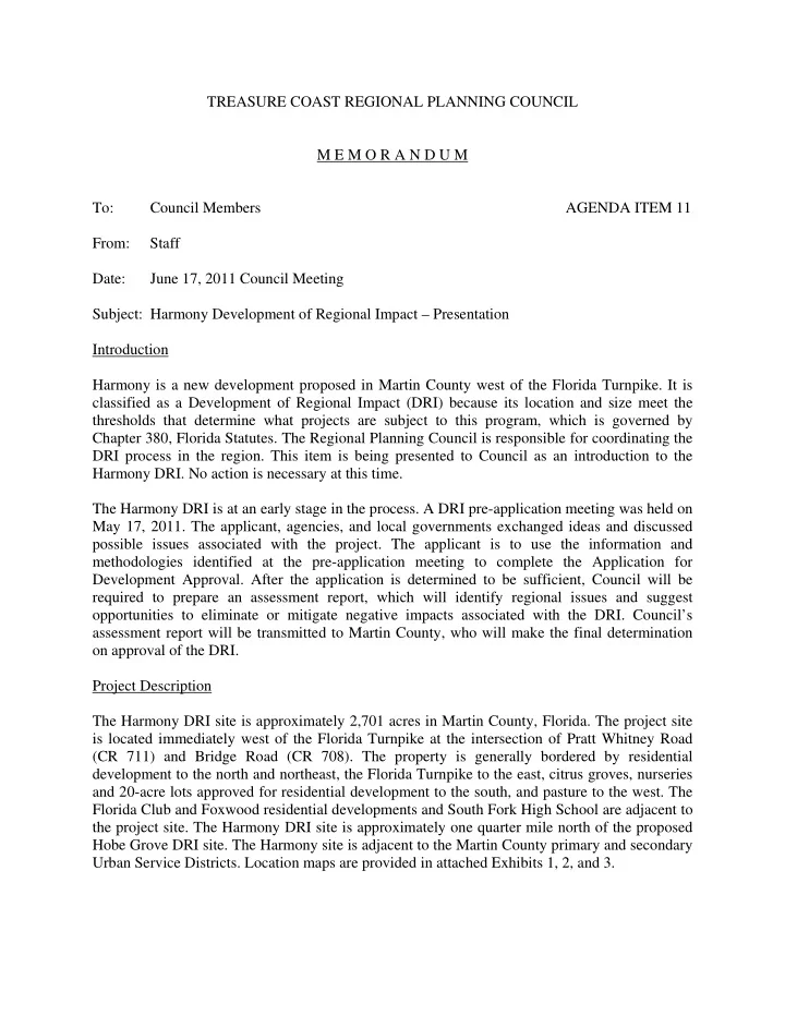 treasure coast regional planning council m e m o r a n d