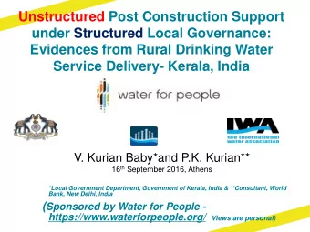 under Structured Local Governance:  Evidences from Rural Drinking Water  Service Delivery- Kerala,