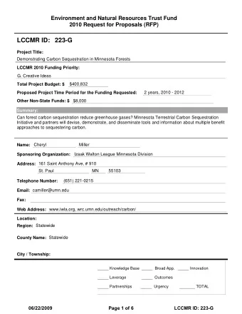 LCCMR ID: 223-G  Project Title:  Demonstrating Carbon Sequestration in Minnesota Forests  LCCMR