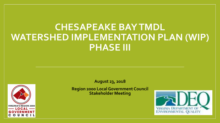 chesapeake bay tmdl watershed implementation plan wip