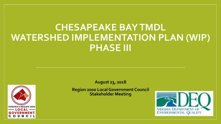 chesapeake bay tmdl watershed implementation plan wip