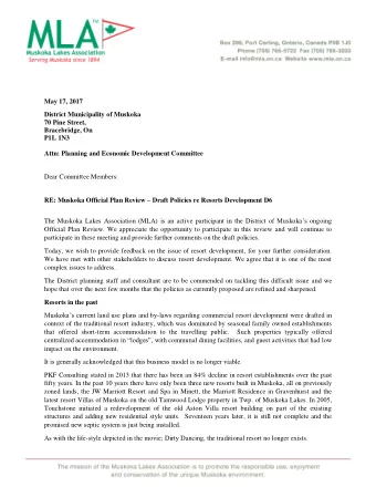 May 17, 2017  District Municipality of Muskoka  70 Pine Street,  Bracebridge, On  P1L 1N3  Attn: