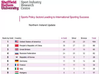 Sports Policy factors Leading to International Sporting Success  Northern Ireland Update