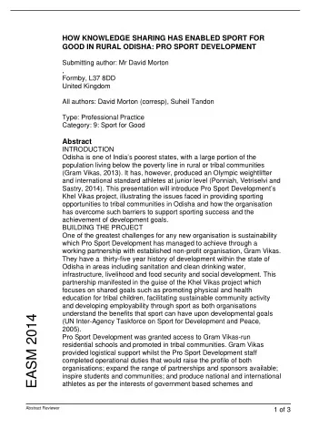 EASM 2014  (UN Inter-Agency Taskforce on Sport for Development and Peace,  2005).   Pro Sport