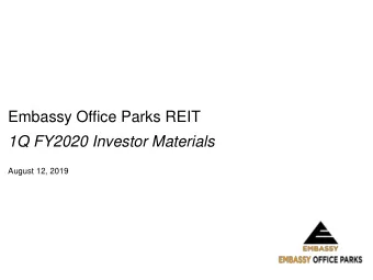 1Q FY2020 Investor Materials  August 12, 2019  1  1Q FY2020 Investor Materials  Disclaimer This