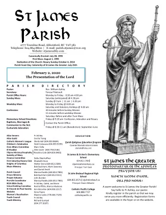St James Parish 2777 Townline Road, Abbotsford, BC  V2T 5E1 Telephone: 604.864.8800  |   E - mail: