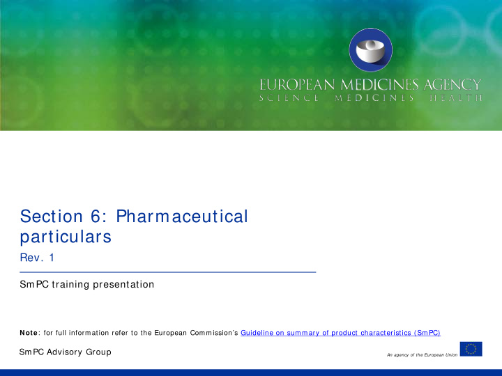 section 6 pharmaceutical particulars