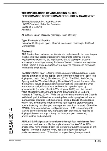 EASM 2014  starting point to consider how managers both prevent and respond to  doping violations