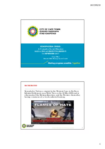 2017/09/19  XENOPHOBIA CRISIS:  A Comple x Soc ia l Disa ste r:  SAL  GA E  NGAGE  ME  NT