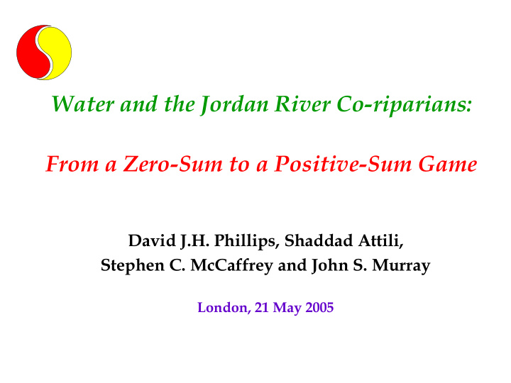 water and the jordan river co riparians from a zero sum