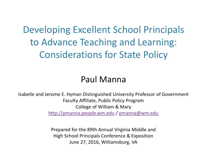 developing excellent school principals to advance
