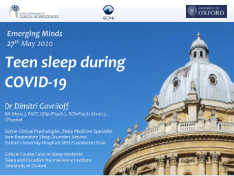 Teen sleep during  COVID-19  Dr Dimitri Gavriloff  BA (Hons.), PGCE, GDip (Psych.), DClinPsych