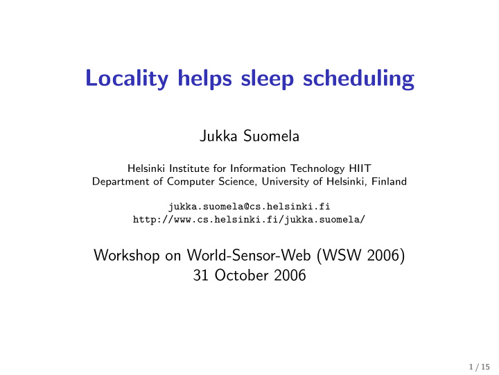 locality helps sleep scheduling