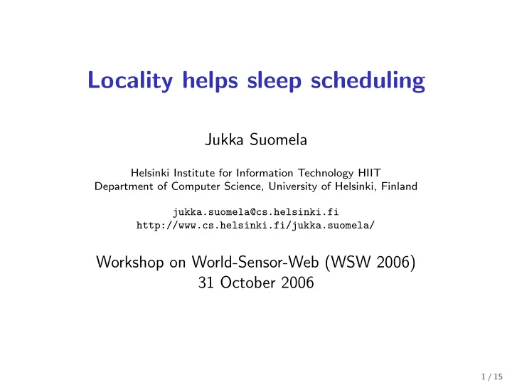 locality helps sleep scheduling