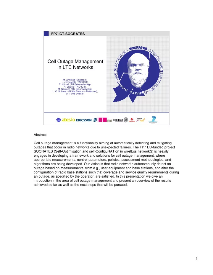 cell outage management in lte networks