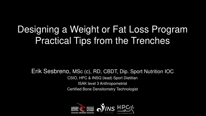 designing a weight or fat loss program practical tips