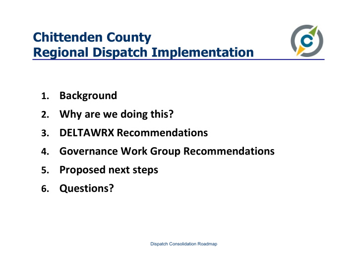 chittenden county regional dispatch implementation