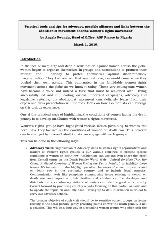 Practical tools and tips for advocacy, possible alliances and links between the abolitionist