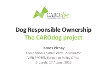 The CAROdog project  James Pirnay  Companion Animal Policy Coordinator  VIER PFOTEN European Policy