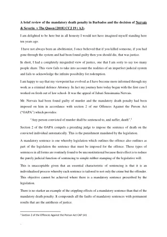 A brief review of the mandatory death penalty in Barbados and the decision of Nervais  &amp;