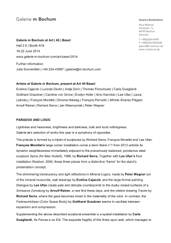 Galerie m Bochum at Art | 45 | Basel Hall 2.0 | Booth A16 19-22 June 2014