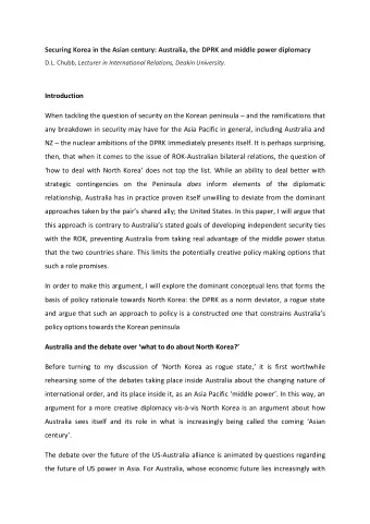 Securing Korea in the Asian century: Australia, the DPRK and middle power diplomacy D.L. Chubb,