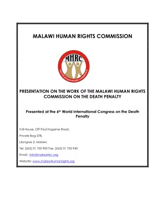 MALAWI HUMAN RIGHTS COMMISSION  M  N  O  A  L  I  A  S  W  S  I  M  I  M  H  U  O  M  C  A  S  N  T