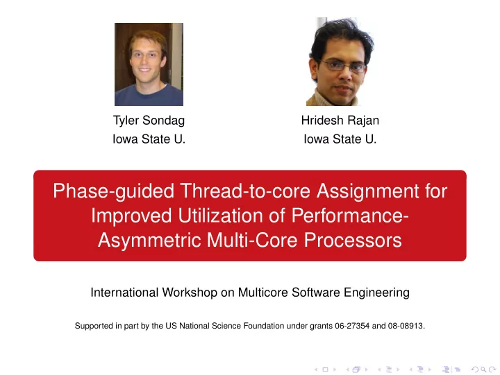 phase guided thread to core assignment for improved