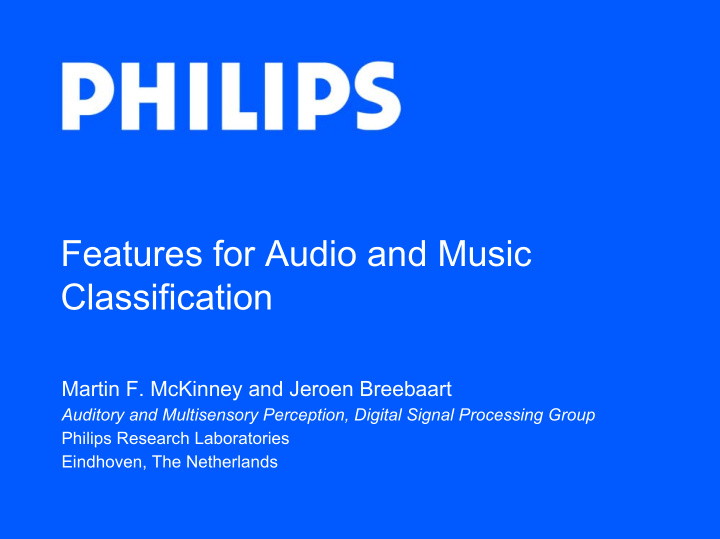 features for audio and music classification