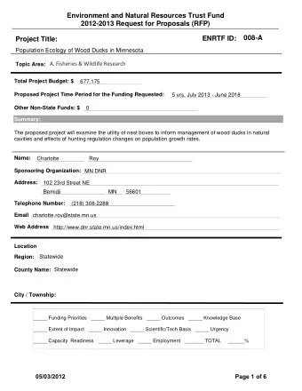 Environment and Natural Resources Trust Fund  2012-2013 Request for Proposals (RFP)  008-A  ENRTF