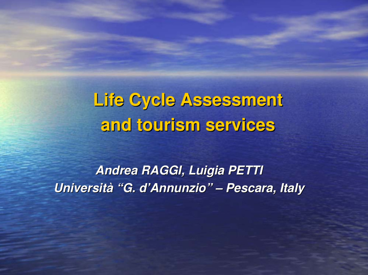 life cycle assessment life cycle assessment and tourism