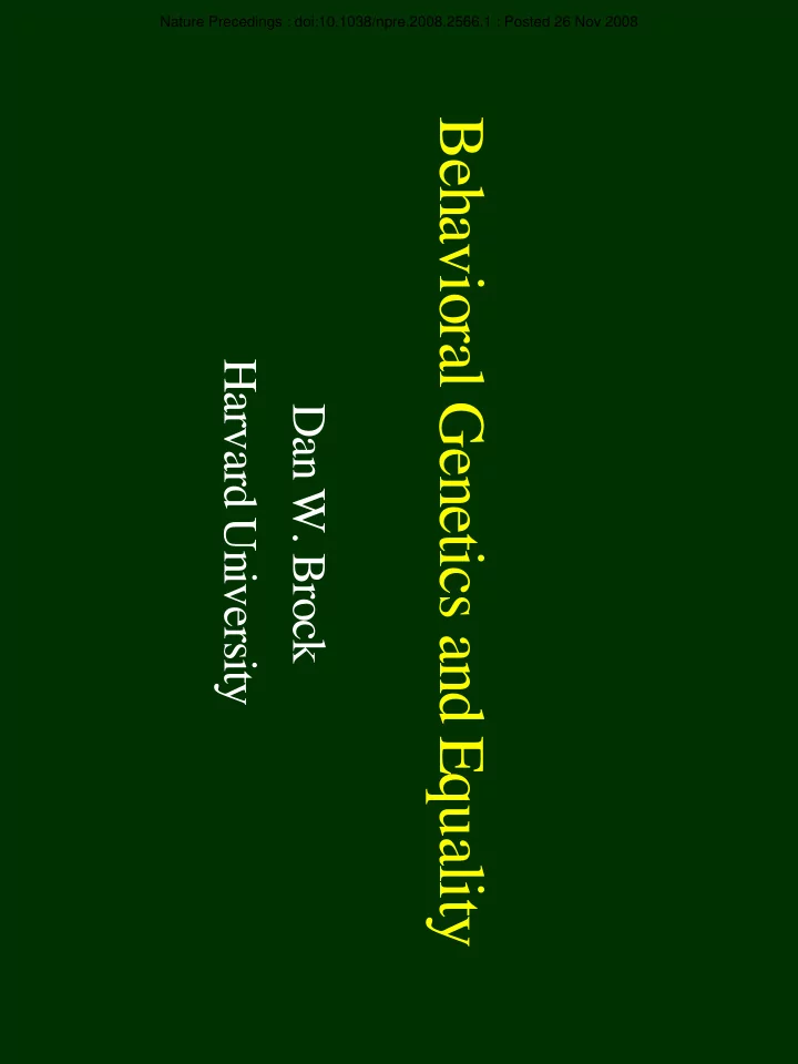 behavioral genetics and equality