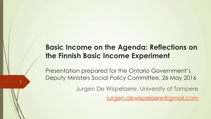 basic income on the agenda reflections on the finnish