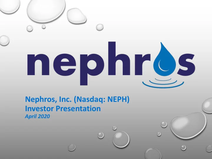 nephros inc nasdaq neph investor presentation