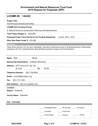 LCCMR ID: 143-E2  Project Title:  The Minnesota Breeding Bird Atlas  LCCMR 2010 Funding Priority: